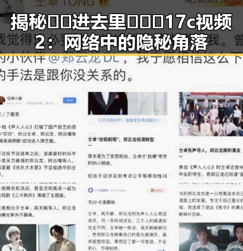 揭秘 🔞🍌进去里❌❌❌17c视频2：网络中的隐秘角落